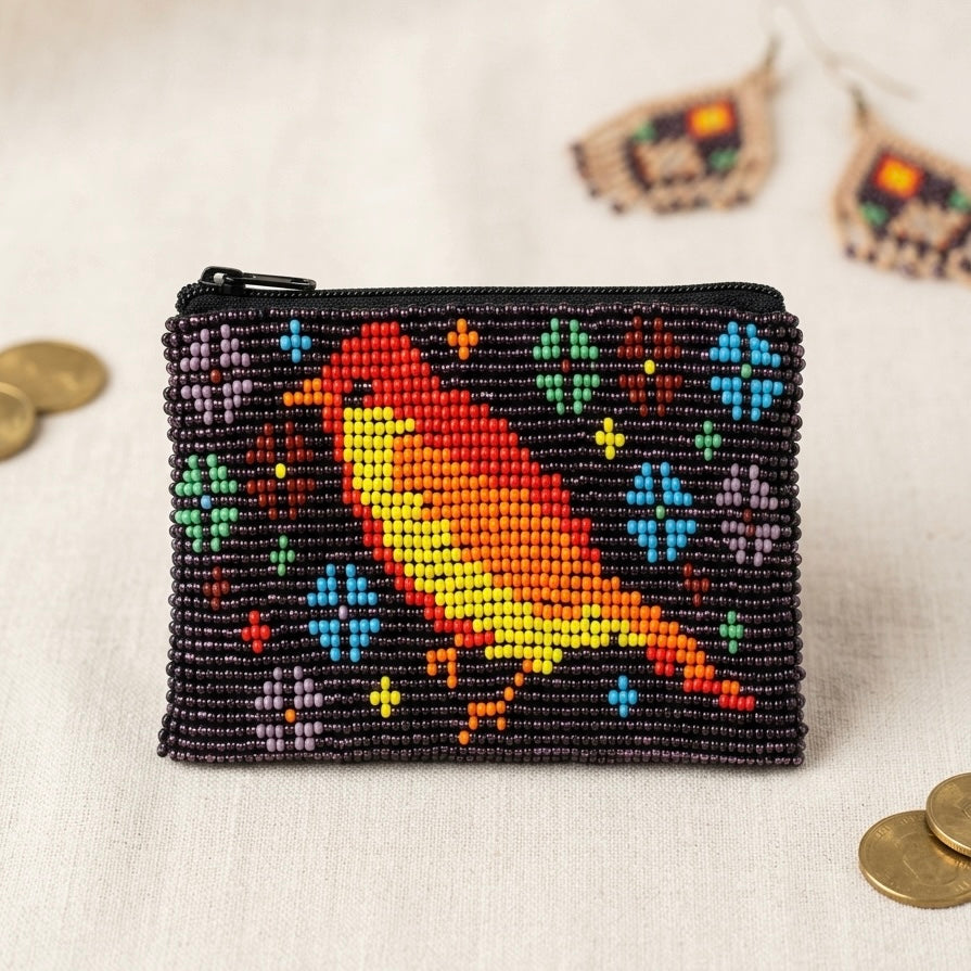 Bird Beaded coin purse