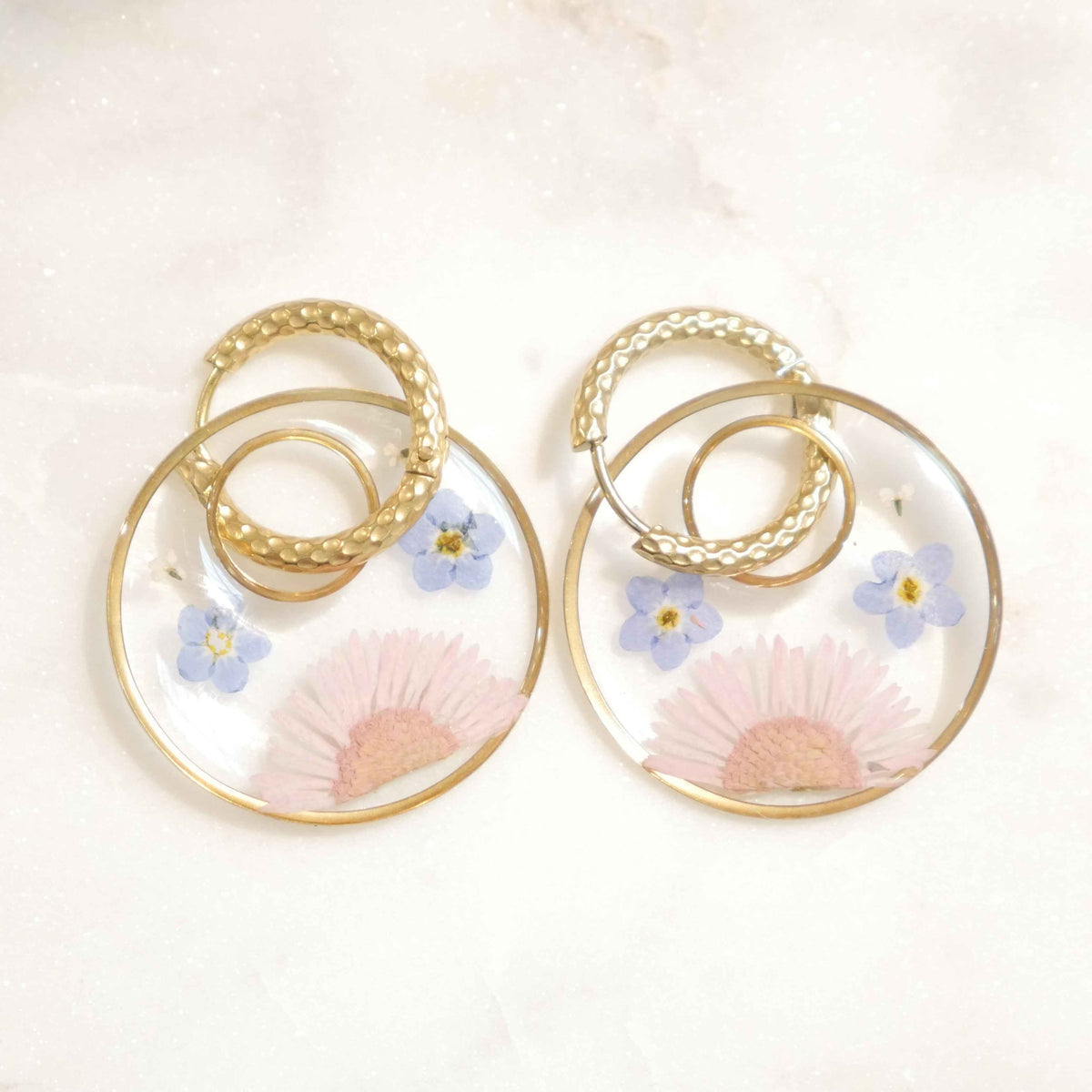Boucles d'oreilles Thalia rose et bleu- rond  - (XL)