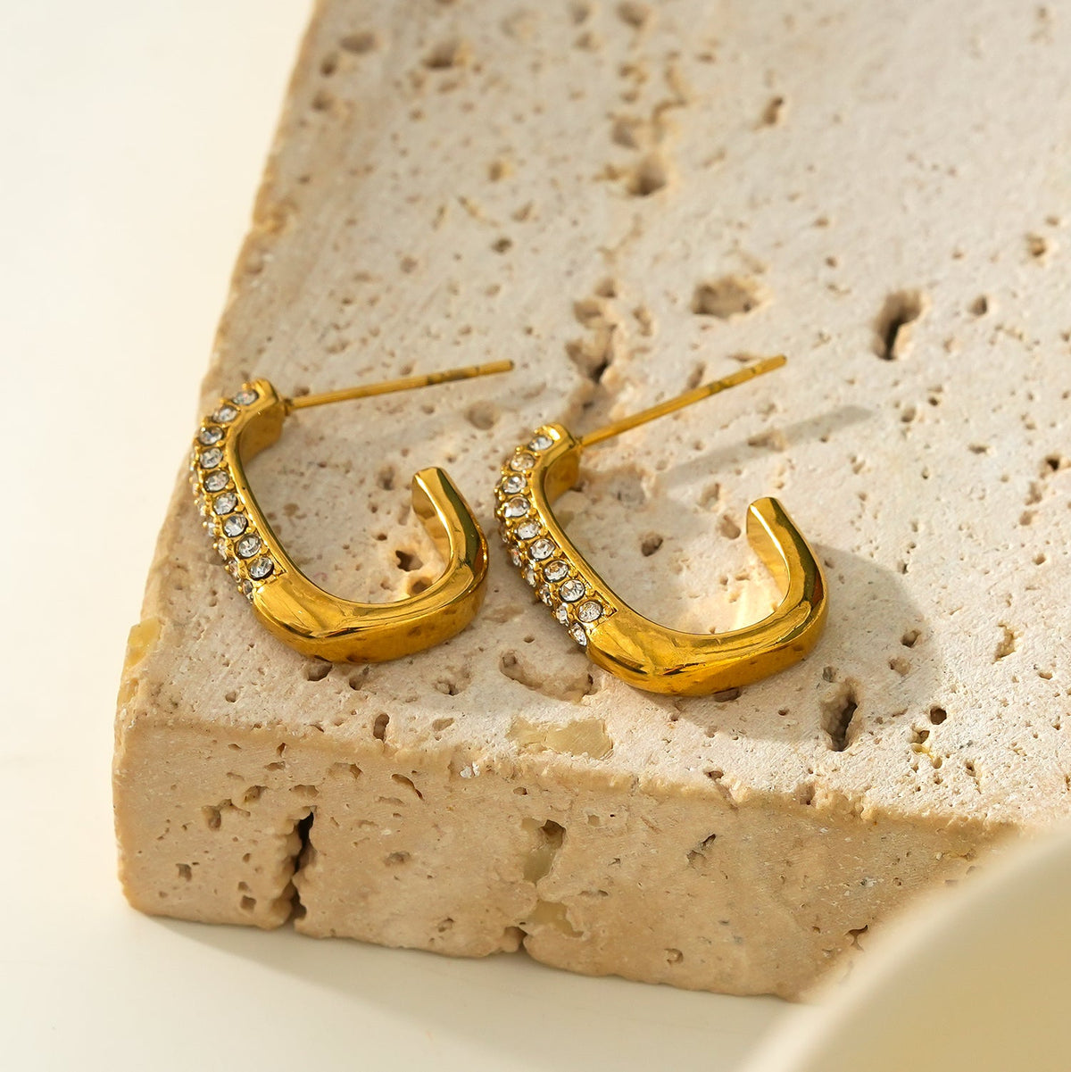 FIRLE Gold: Partial Pavé Zirconia Oval Hoop Earrings