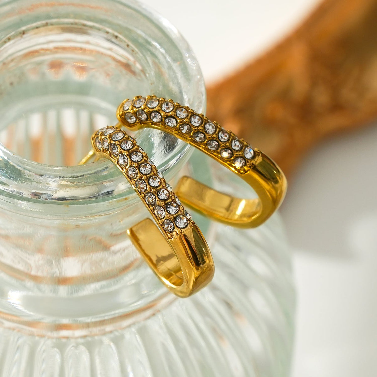 FIRLE Gold: Partial Pavé Zirconia Oval Hoop Earrings