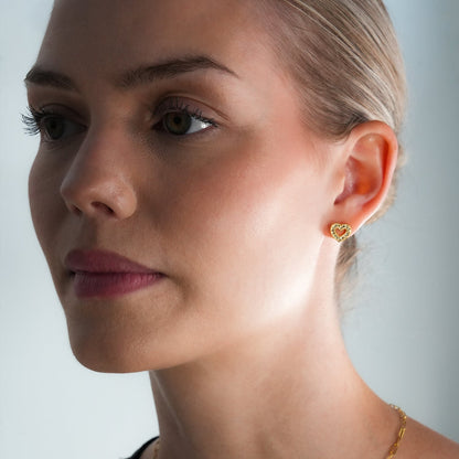 FOREVER Gold: Dazzling Heart Shaped Zirconia (CZ) Embedded Stud Earrings