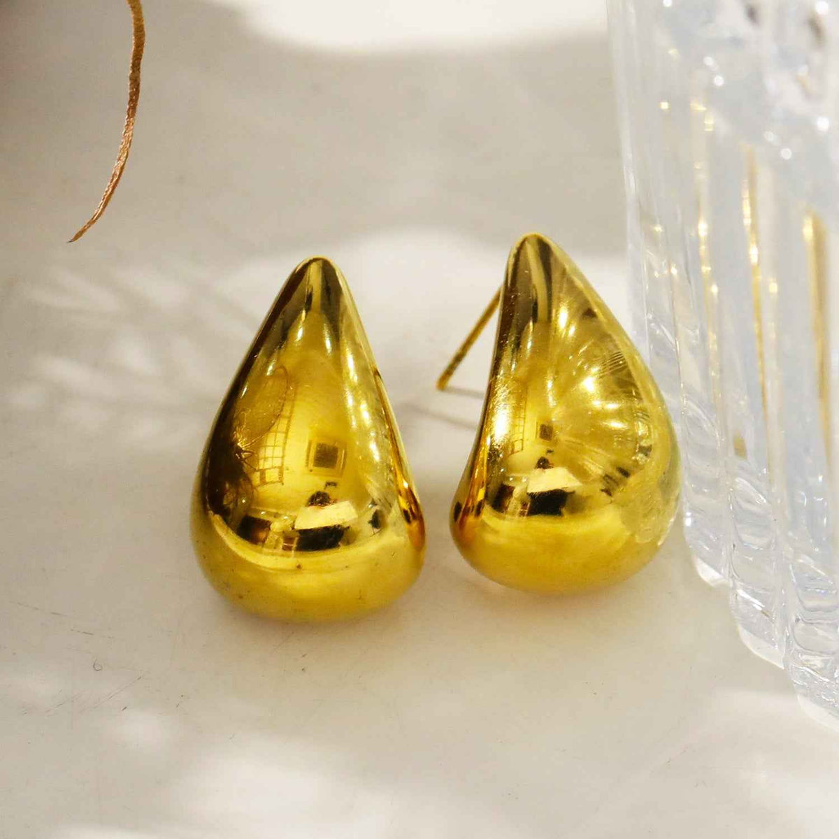 FORIA Gold: Chunky Look Light Weight Tear Drop Stud Earrings - Statement of Confidence