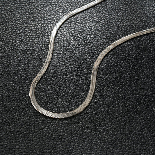 FRYDA Silver Toned (White Gold): Snake Skin Textured Mid Width Chain Necklace