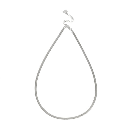 FRYDA Silver Toned (White Gold): Snake Skin Textured Mid Width Chain Necklace
