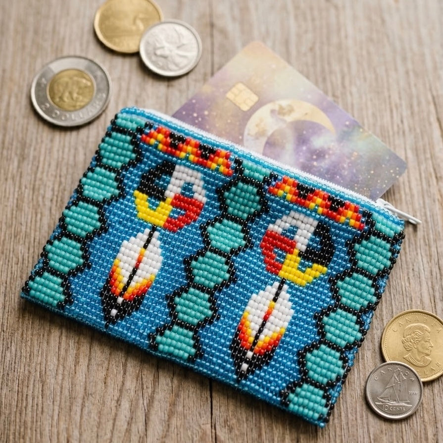 Feather with Dreamcatcher Beaded coin purse