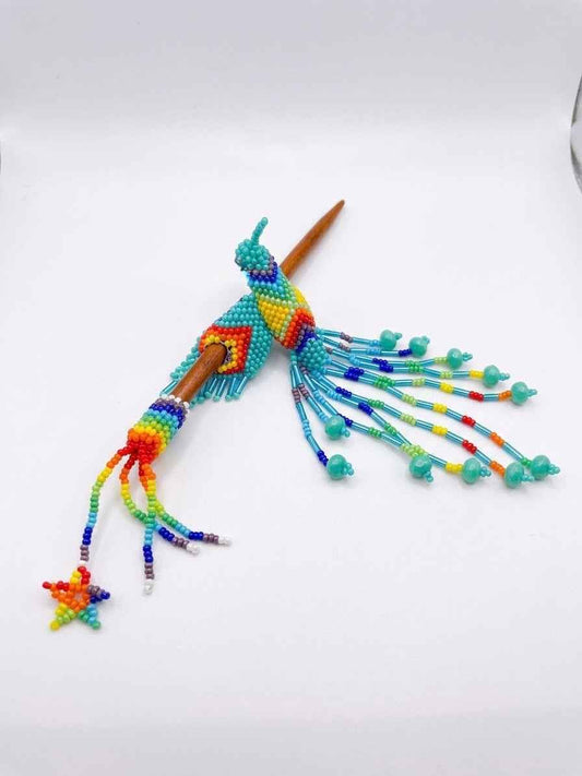 Turquoise Hummingbird Beaded Hair Stick