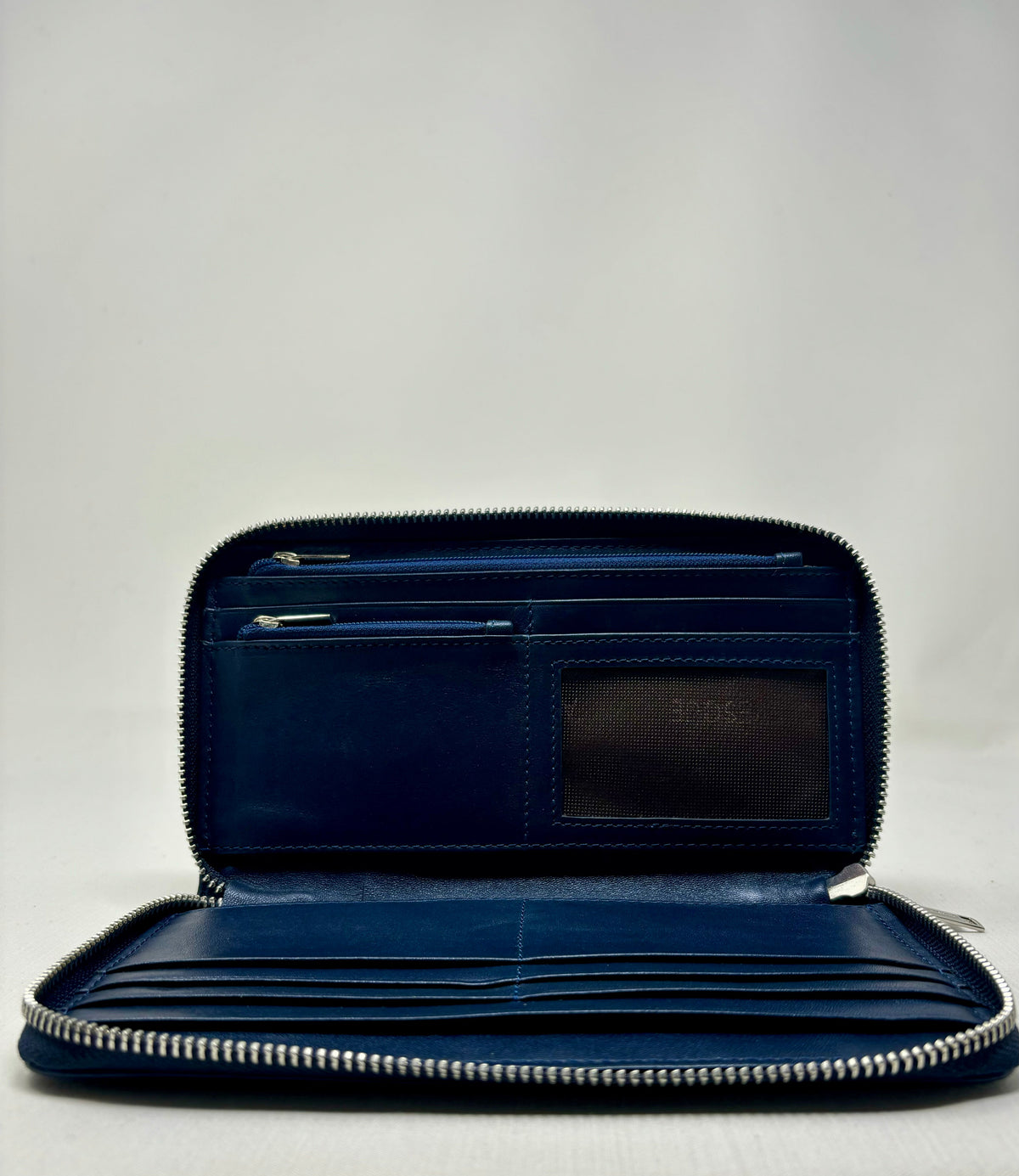Portefeuille en cuir bleu doré - Anna