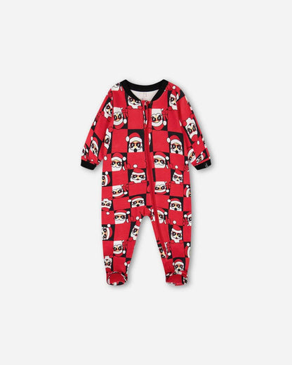 Organic Cotton One Piece Pajama Red Printed Santa