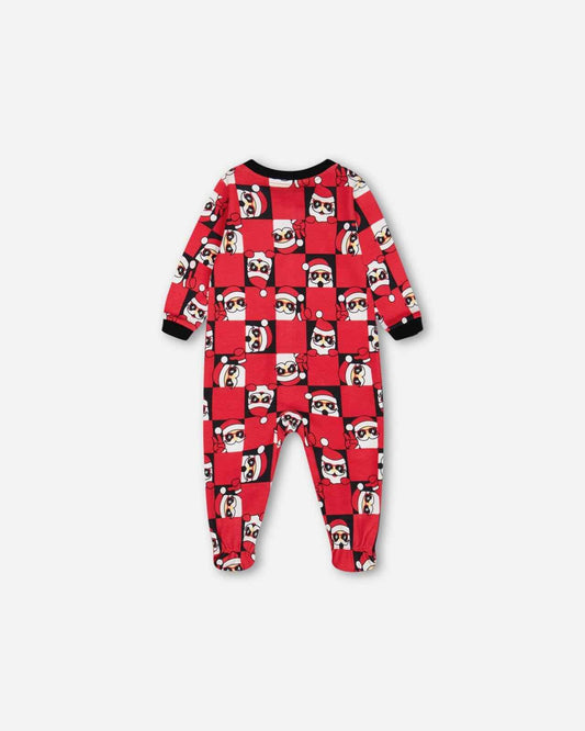 Organic Cotton One Piece Pajama Red Printed Santa