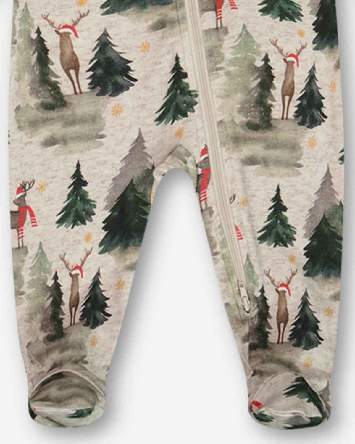Organic Cotton One Piece Pajama Gray Mix Printed Reindeer