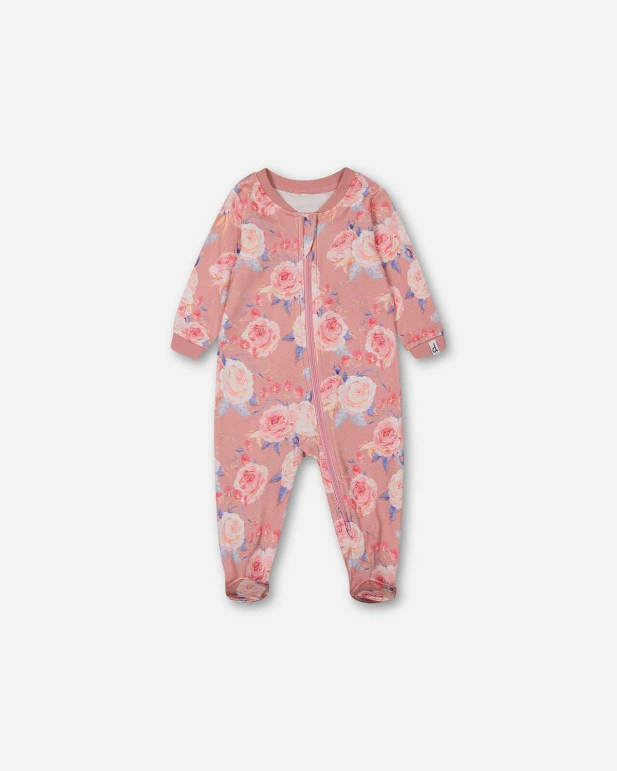 Organic Cotton One Piece Pajama Old Pink Printed Roses