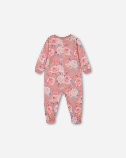 Organic Cotton One Piece Pajama Old Pink Printed Roses