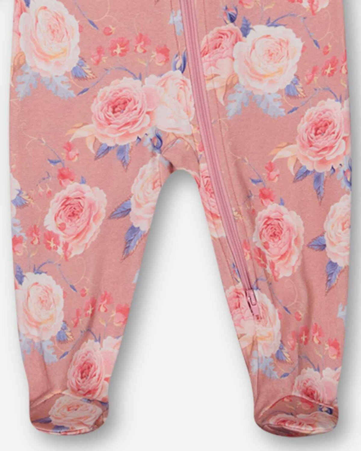 Organic Cotton One Piece Pajama Old Pink Printed Roses