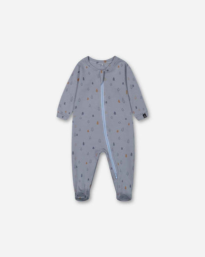 Organic Cotton One Piece Pajama Air Blue Printed Trees