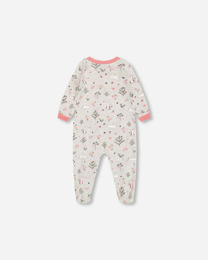 Organic Cotton One Piece Pajama Beige Mix Printed Squirrel