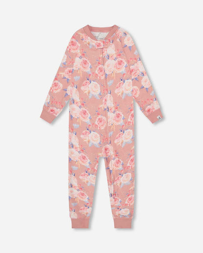 Organic Cotton One Piece Pajama Old Pink Printed Roses