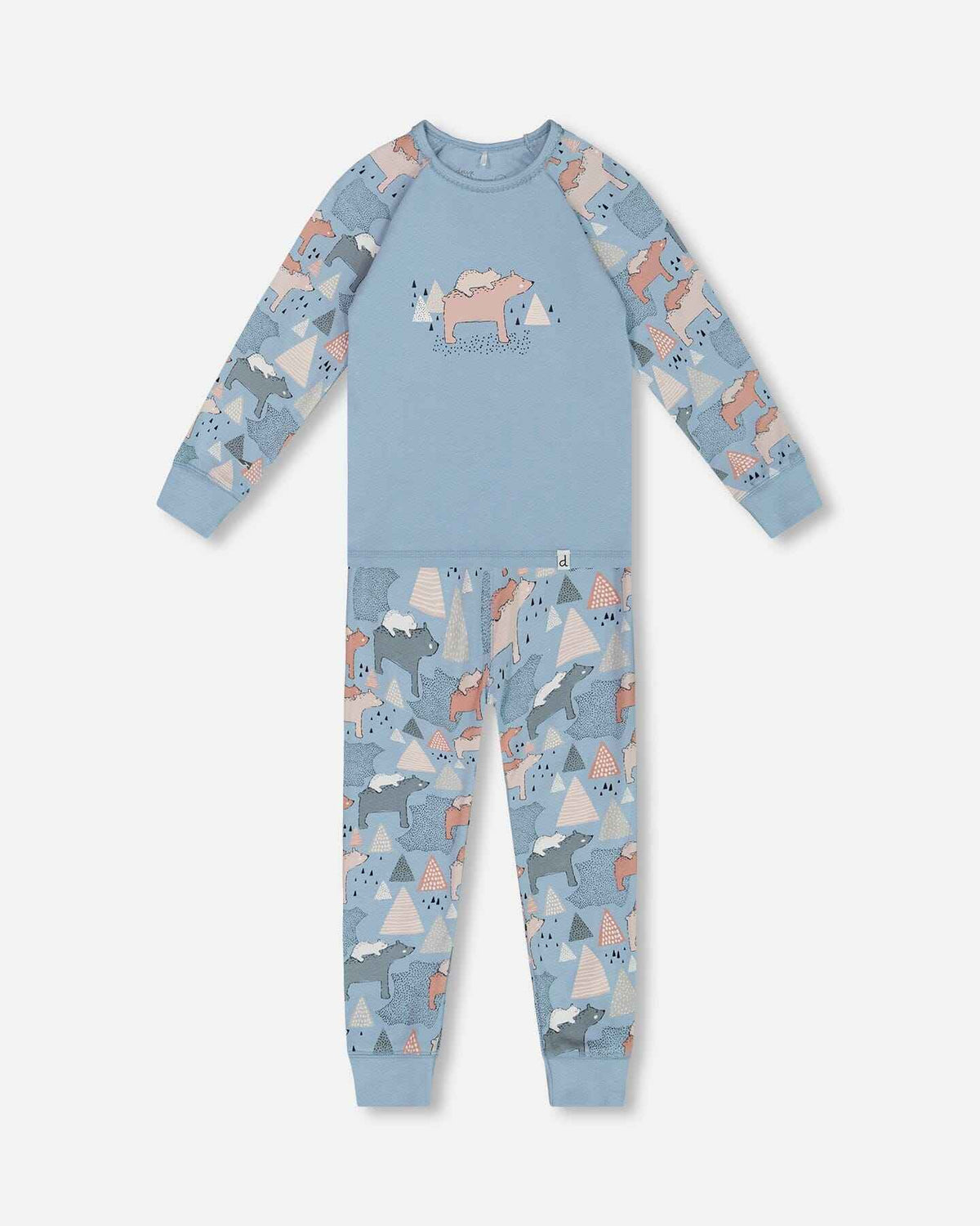 Organic Cotton Two Piece Pajama Set Air Blue Printed Mama Bears