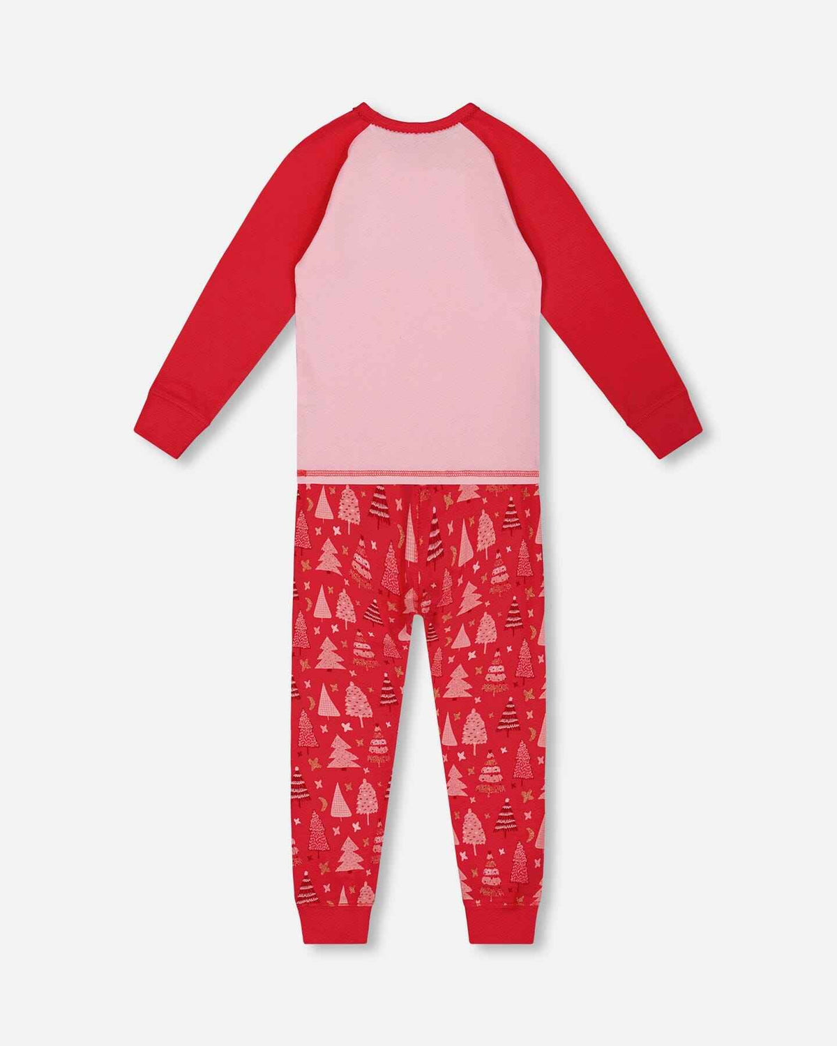 Organic Cotton Two Piece Pajama Set Red Printed Christmas Tree