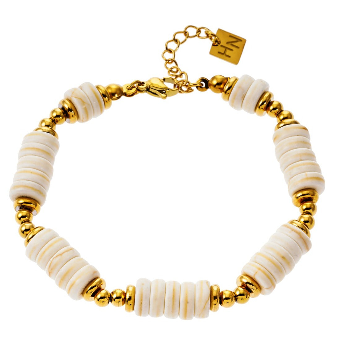 Style GODIVA: White Turquoise Stone & Gold Beaded Modern Boho Bracelet
