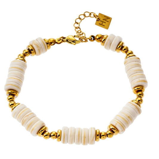 Style GODIVA: White Turquoise Stone & Gold Beaded Modern Boho Bracelet