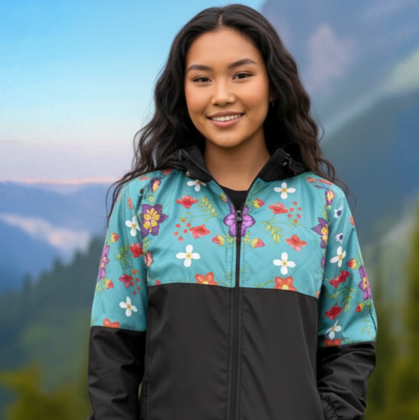 Turquoise Bloom Windbreaker