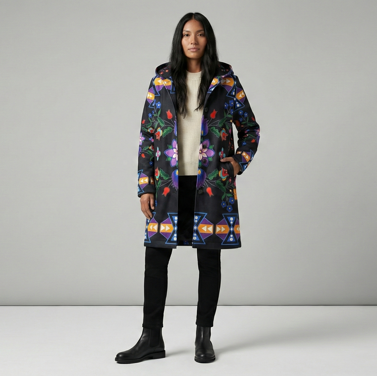 OLDTRIBES™ Pink Floral Long Coat