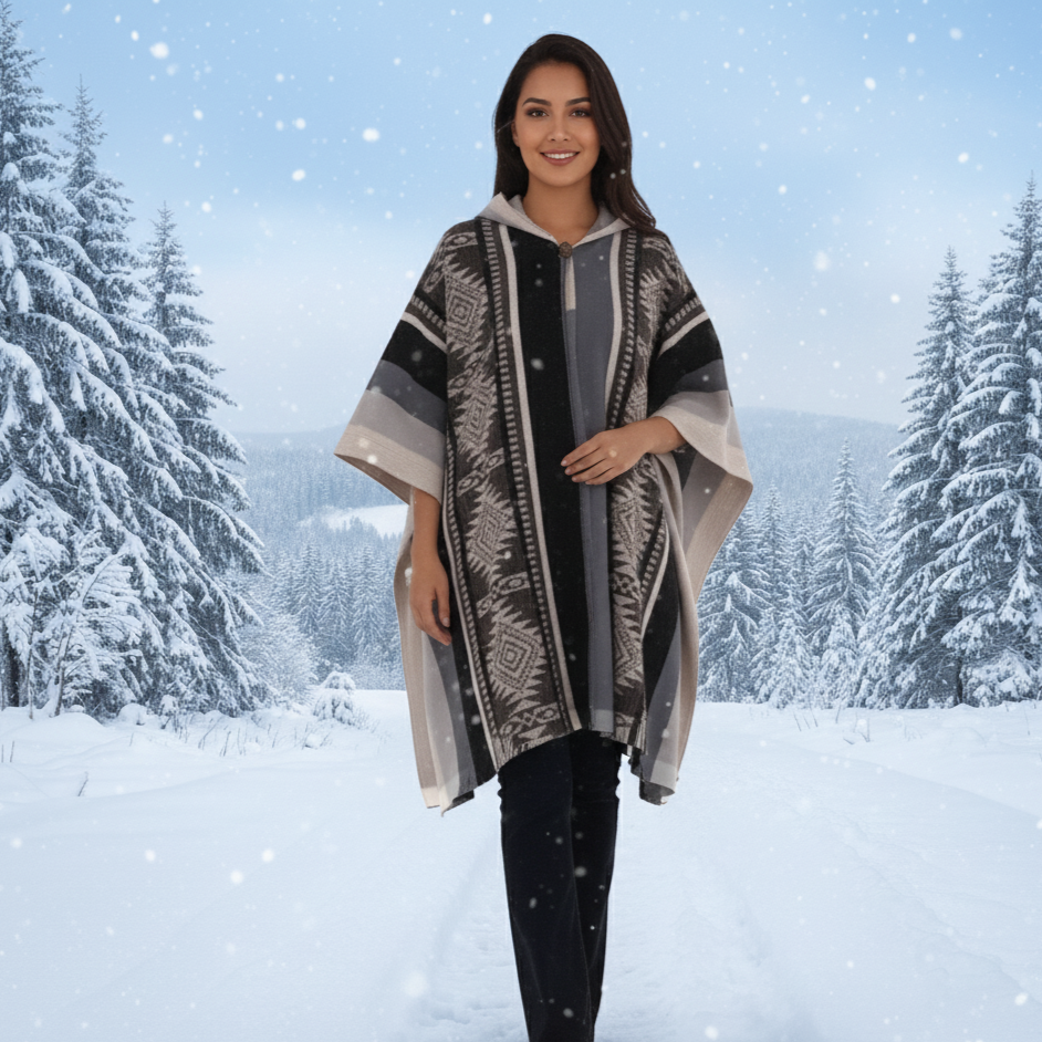 Brown Black Soft Handmade Wool Ponchos