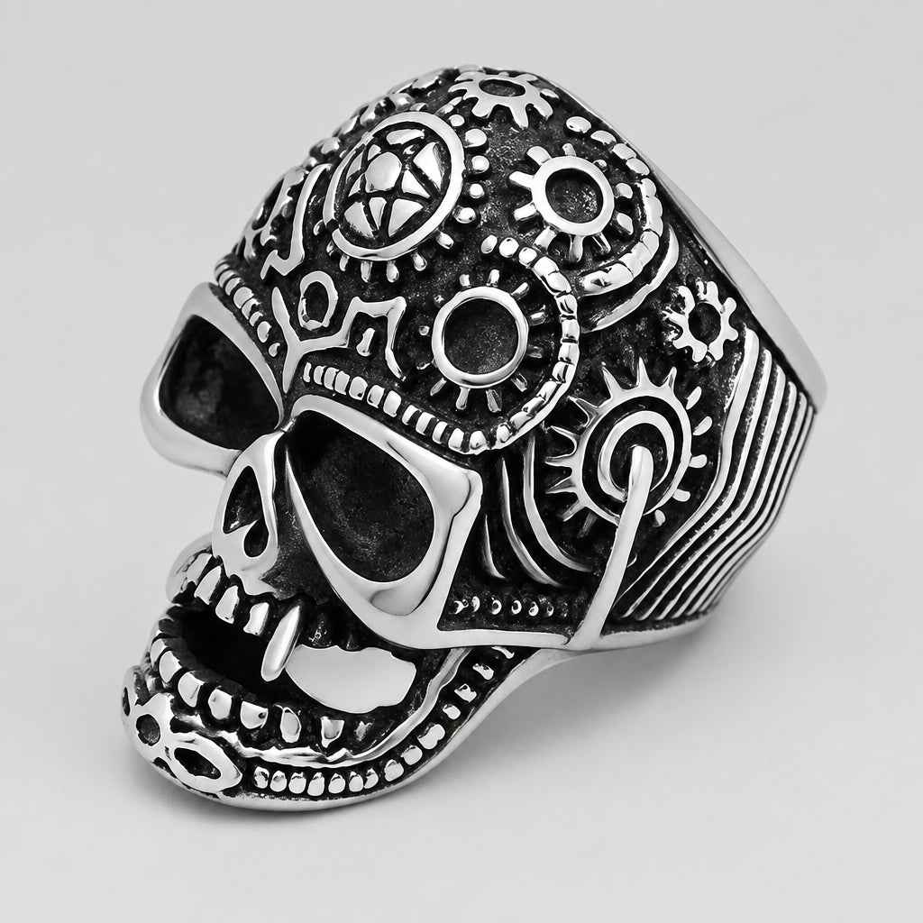 GoSteel Men's Gearhead Skull Ring
