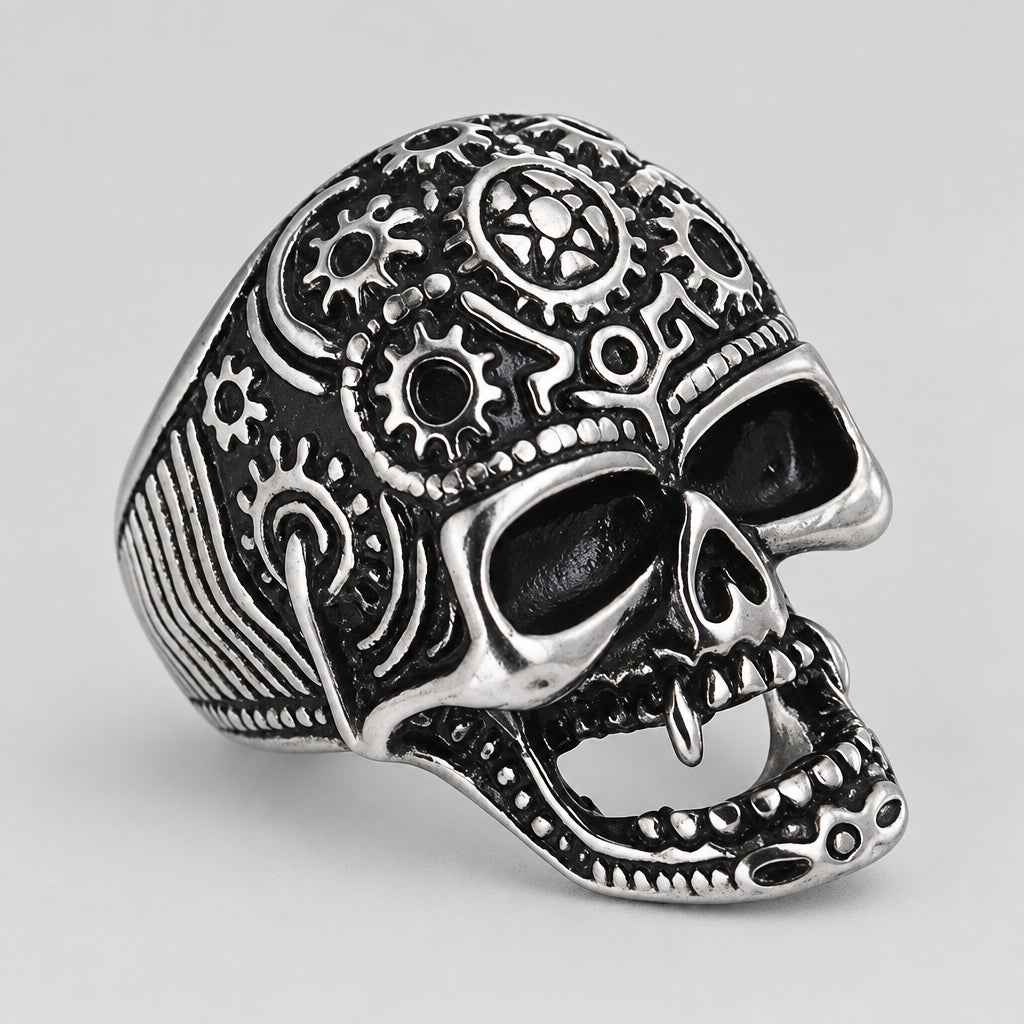 GoSteel Men's Gearhead Skull Ring