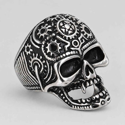 GoSteel Men's Gearhead Skull Ring