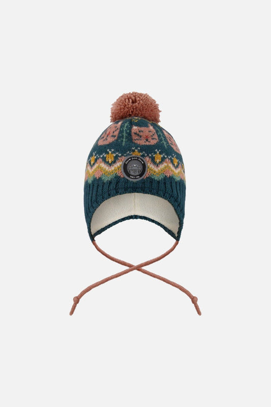 Lined Peruvian Knit Pompom Hat Green And Pink