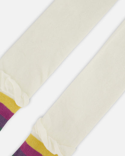 Striped Footed Knit Tights Off-White