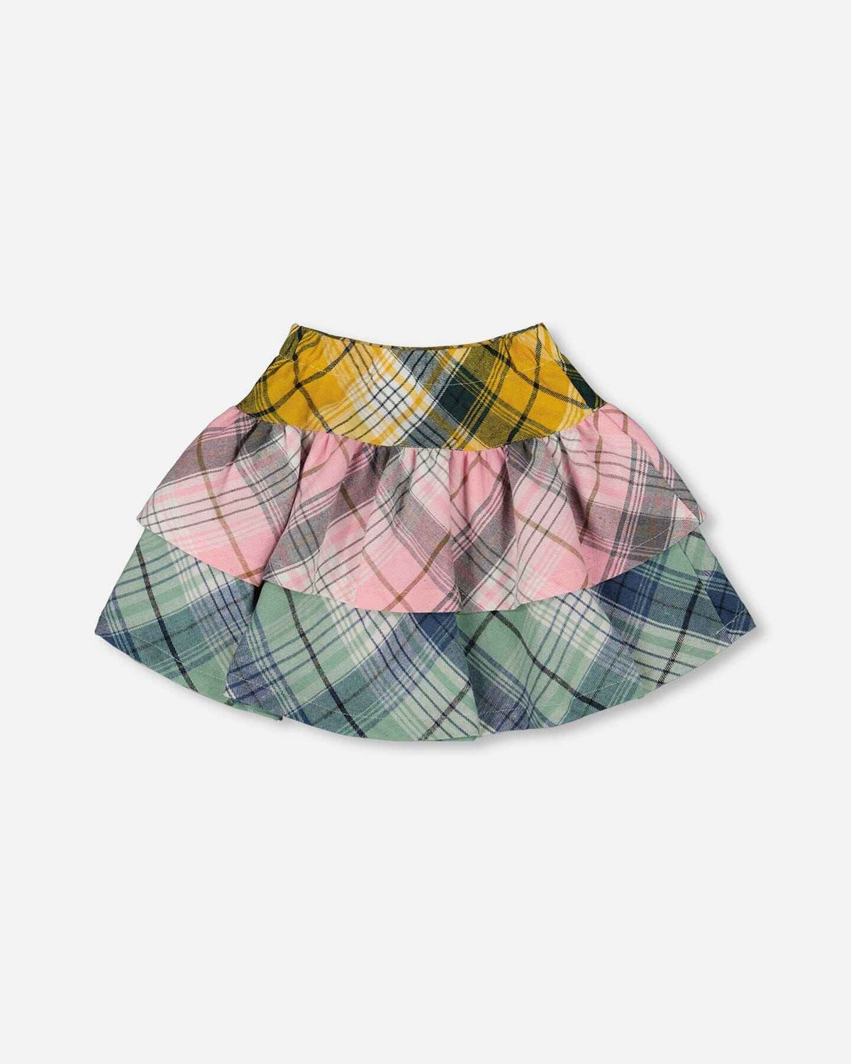 Two-Tiered Flannel Skirt Green Pink And Yellow
