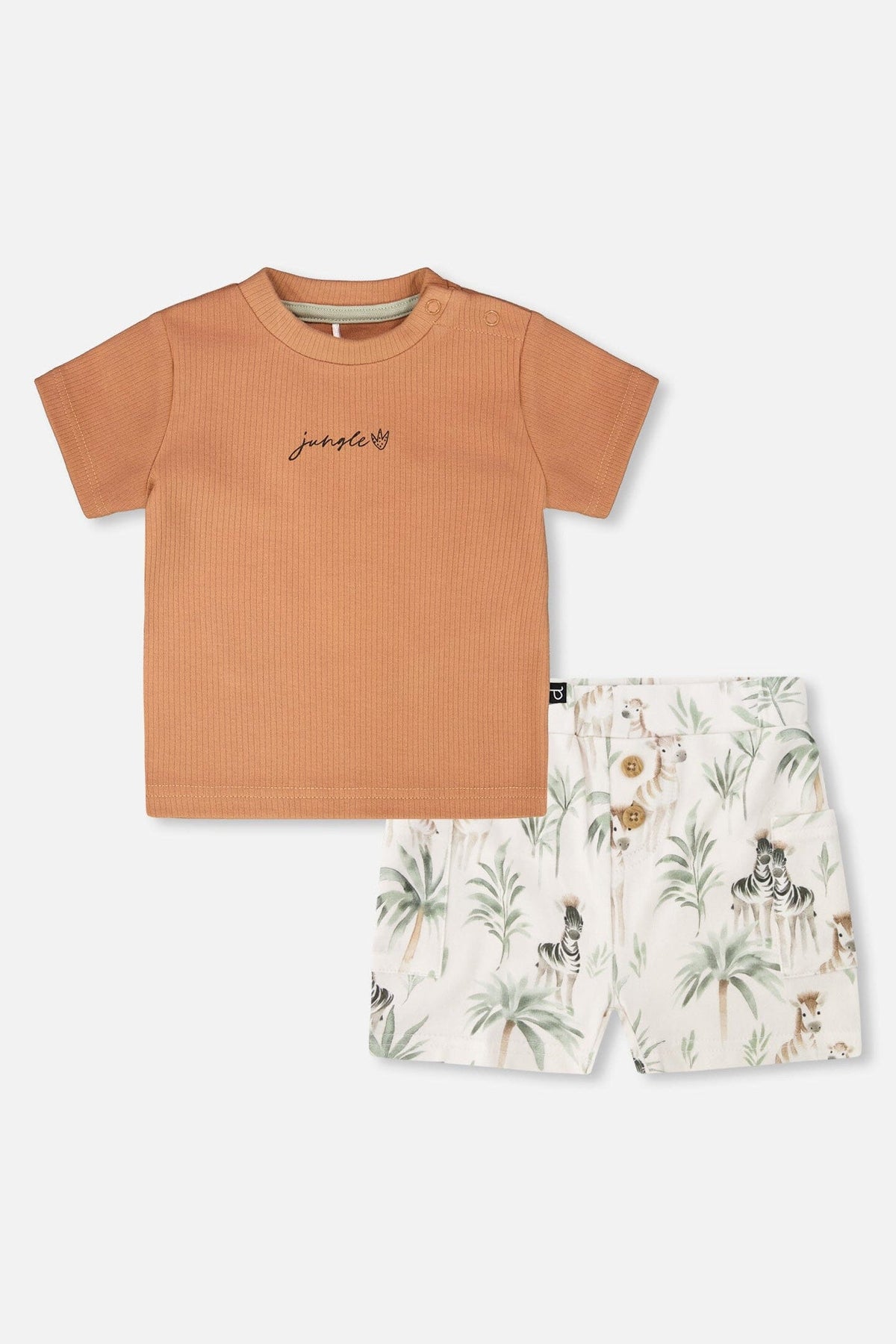 Cotton Rib Jersey T-Shirt And Organic Cotton Jersey Short Set Caramel And Beige Zebra Print