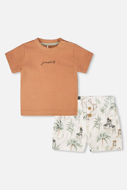 Cotton Rib Jersey T-Shirt And Organic Cotton Jersey Short Set Caramel And Beige Zebra Print