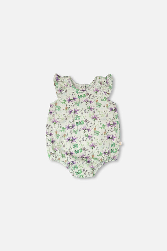 Jersey Romper Green Printed Flowers