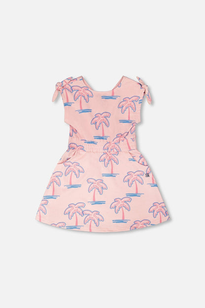 French Terry Dress Light Pink Palm Print