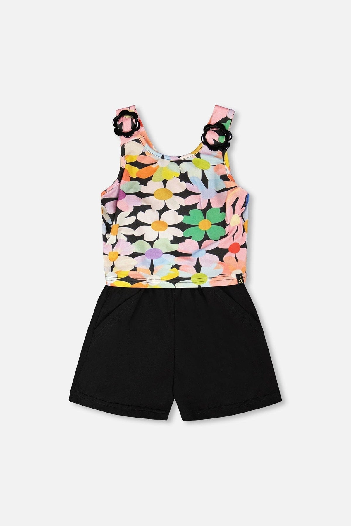 Sleeveless Jersey Jumpsuit Black Printed Flowers