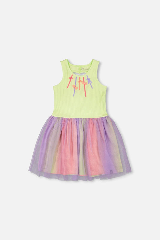 Sleeveless Bi-Material Dress Lime Green
