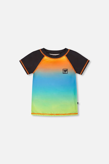 Short Sleeve Rashguard Orange Blue And Green Gradient