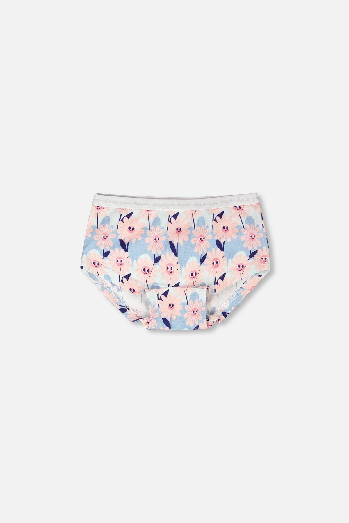 Organic Cotton Boyshort Panty Blue Smiling Flower Print