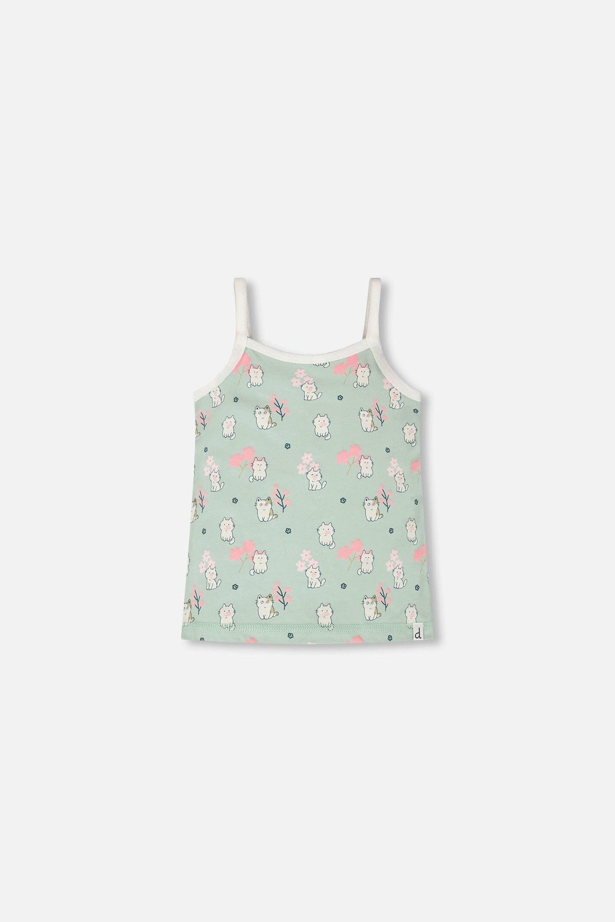Organic Cotton Tank Underwear Green Kitten Print