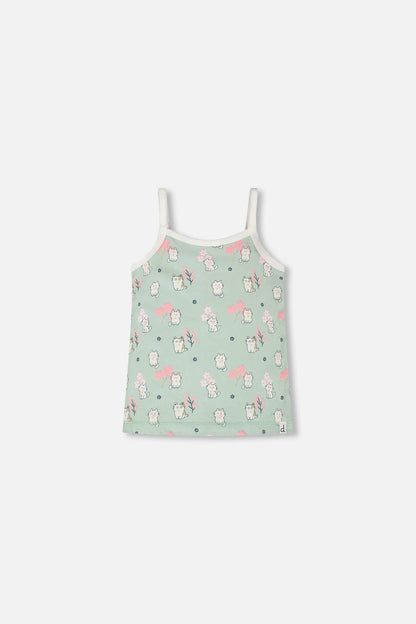 Organic Cotton Tank Underwear Green Kitten Print