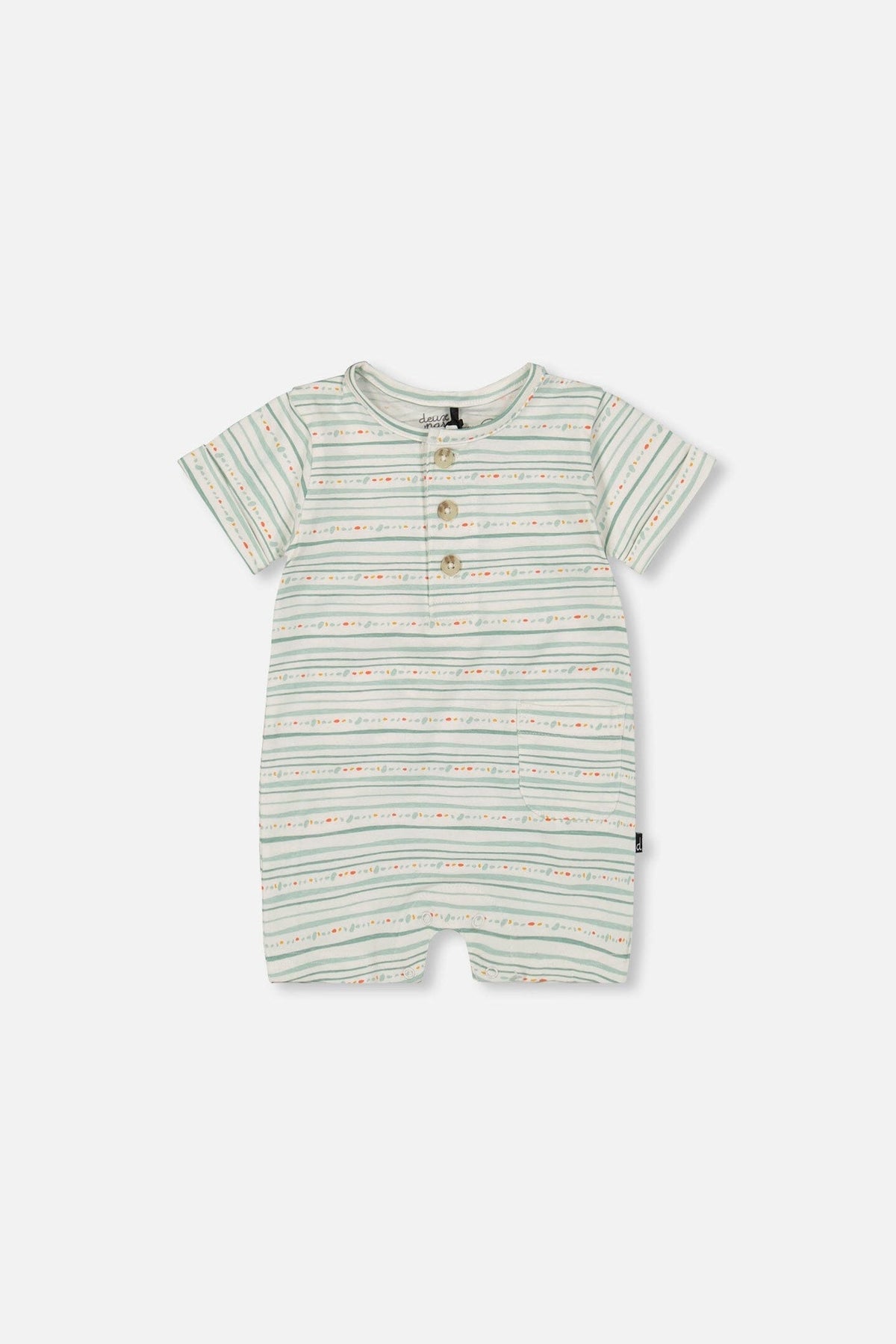 Organic Cotton Romper White Printed Mint Green Lines