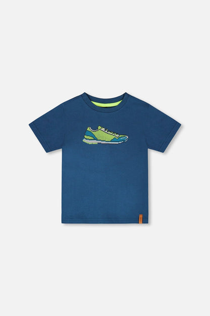 Organic Cotton Jersey T-Shirt With Print Dark Blue