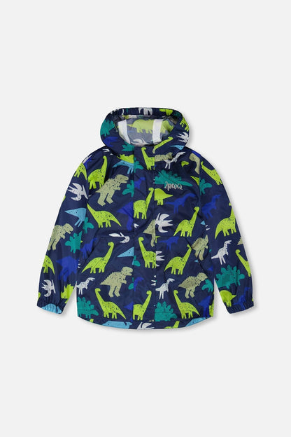 Packable Windbreaker In Polyester Blue Dinosaur Print
