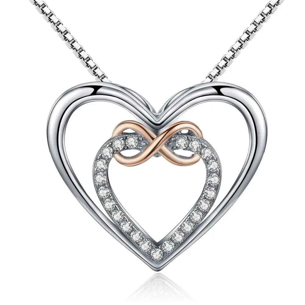 Entwined Hearts: Sterling Silver Infinity Necklace With Double Hearts