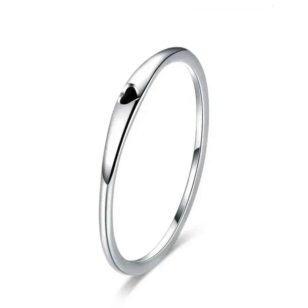 925 Sterling Silver Heart Wedding Band - Symbol Of Love, Stackable Promise Ring In 2 Colors (Size 5-10)