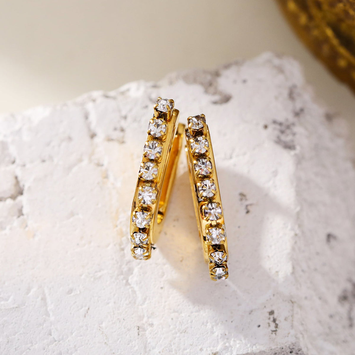 HARMONIA: Cylinder Shaped Hoop Earrings Embedded with Zirconia Beads