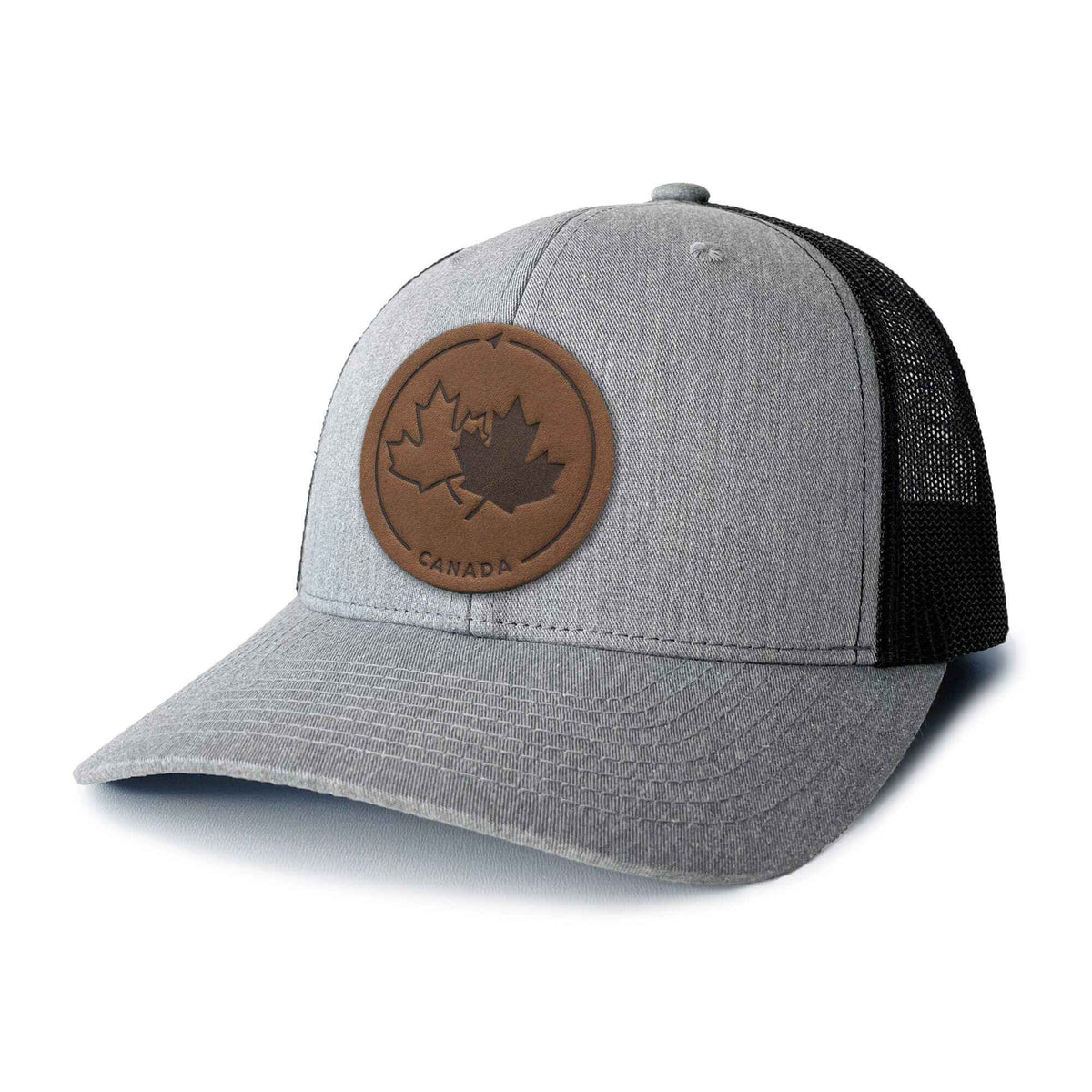 Canada Strong and Free Leather Patch Trucker Hat
